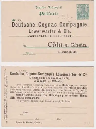 60455 DR Ganzsachen Postkarte P50 Zudruck Cognac Compagnie Cöln am Rhein