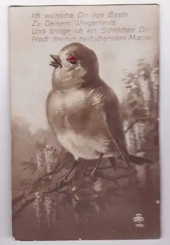 40895 Geräusch AK Geburtstagswunsch, piepender Vogel um 1910