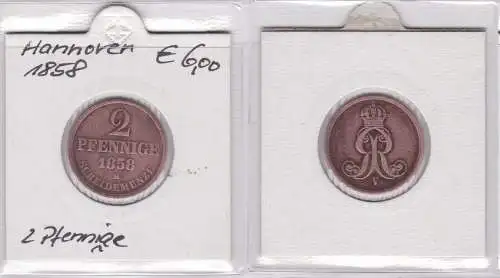 2 Pfennig Kupfer Münze Hannover 1858 B f.vz (145972)
