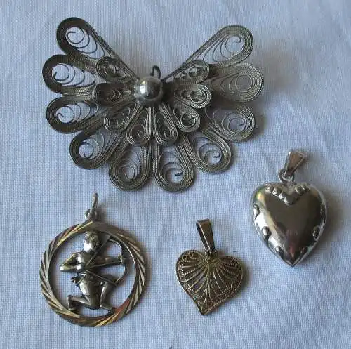 4x elegante 835er Silber Halsketten Anhänger Herzform, Sternzeichen (134437)