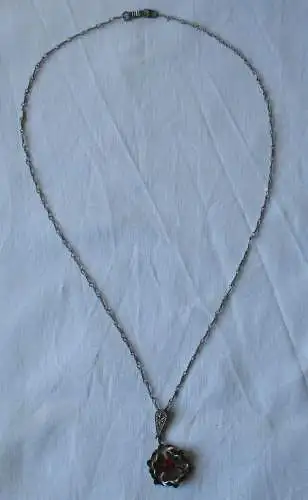 elegante 900er Silber Kette mit Schmuckstein Blütenanhänger (109022)