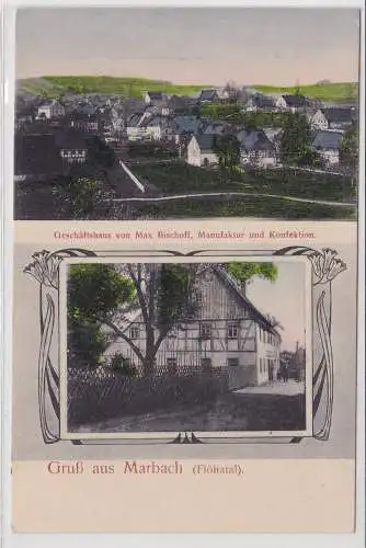 43102 Mehrbild  Ak Marbach Flöhatal Geschäftshaus Max Bischoff um 1910