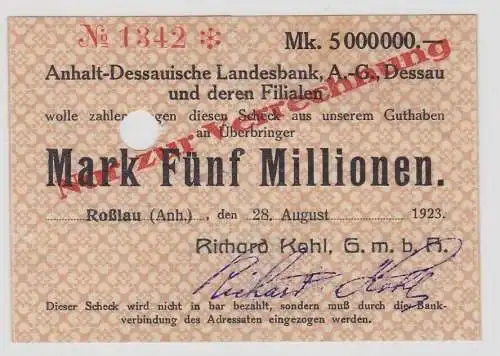 5 Millionen Mark Banknote Inflation Landesbank Dessau Roßlau 28.8.1923 (156181)