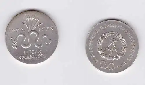 DDR Gedenk Münze 20 Mark Lucas Cranach 1972 Silber Stempelglanz (128912)