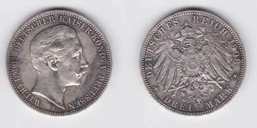 3 Mark Silbermünze Preussen Kaiser Wilhelm II 1908 A Jäger 103 ss (148049)