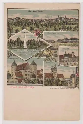 65733 Ak Lithographie Gruß aus Wurzen Jäger Kaserne usw. 1908