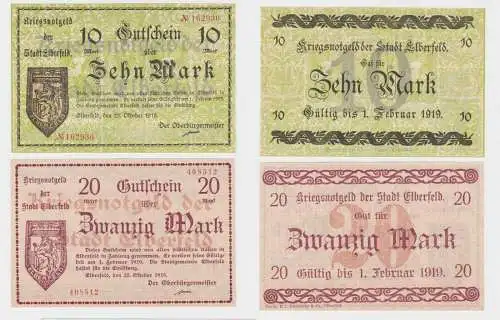 10 & 20 Mark Banknoten Notgeld Stadt Elberfeld 25.10.1918 (135066)