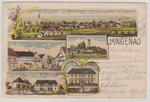 98903 Ak Lithographie Gruß aus Langenau Bahnhof usw. 1901