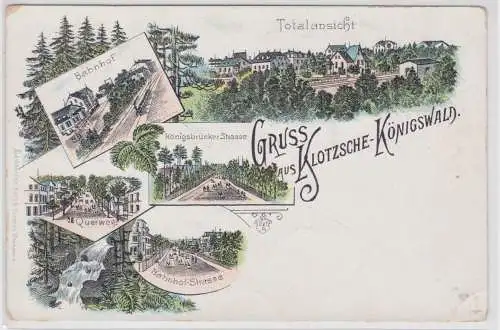77937 Ak Lithographie Gruß aus Klotzsche Königswald Bahnhof usw. 1897
