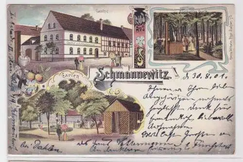 75380 Ak Lithographie Gruss aus Schmannewitz Gasthof mit Garten 1901