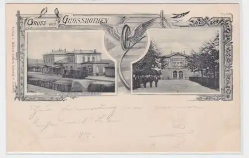 90289 Mehrbild Ak Gruss aus Großbothen Bahnhof Hauptstrecke um 1900