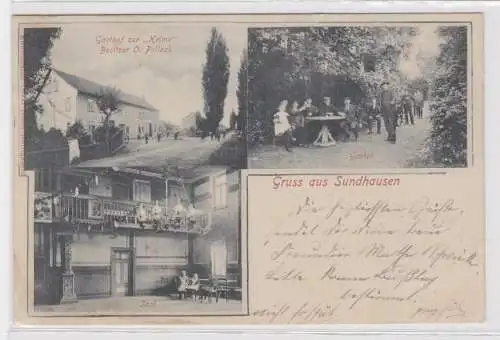 55770 Mehrbild Ak GRuß aus Sundhausen Gasthof zur "Helme" mit Garten 1903
