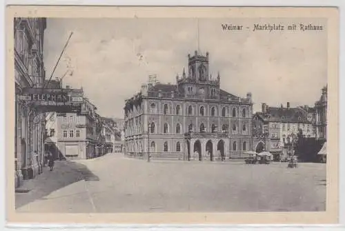 30089 Ak Weimar Marktplatz mit Rathaus und Hotel Elephant 1918