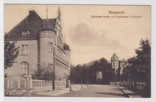 66002 Ak Helmstedt Schöninger Straße mit Magdeburger Privatbank 1919