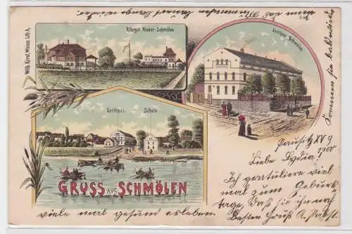 61269 Ak Lithographie Gruss aus Schmölen Gasthaus, Rittergut, Schule 1900