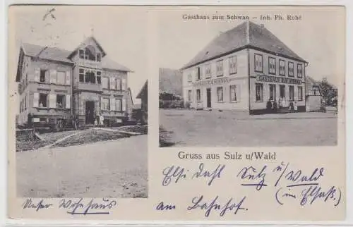 99609 AK Gruss aus Sulz u. Wald (Soultz-sous-Forêts) - Gasthaus zum Schwan 1916