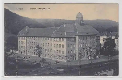 75290 AK Greiz - Neues Justizgebäude, Gebäudeansicht mit Außenanlage 1917