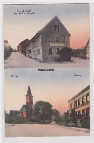 60510 Mehrbild Ak Haselbach Gastwirtschaft, Kirche, Schule um 1920