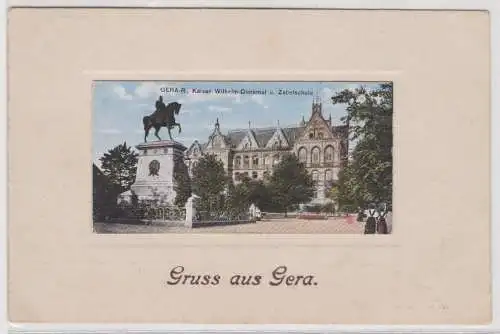 52729 Feldpost AK Gruss aus Gera - Kaiser Wilhelm-Denkmal und Zabelschule 1918