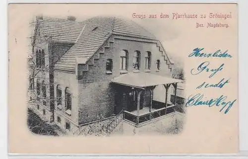 93424 AK Gruss aus dem Pfarrhause zu Gröningen, Bezirk Magdeburg 1905