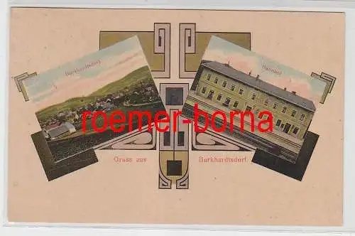 76910 Mehrbild Ak Gruß aus Burkhardtsdorf Bahnhof und Totalansicht 1913
