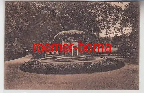 76768 Ak Chemnitz Zipperbrunnen, Schloßteich um 1920