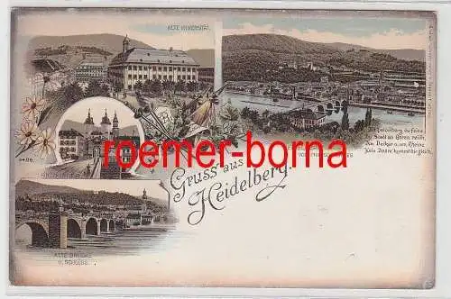 77089 Ak Lithografie Gruss aus Heidelberg Brückenthor, Universität usw. um 1900
