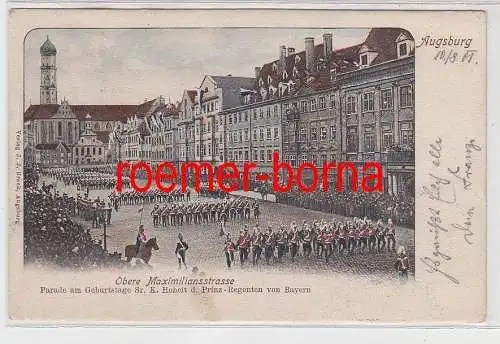 77085 Ak Augsburg obere Maximilianstrasse Militär Parade 1901