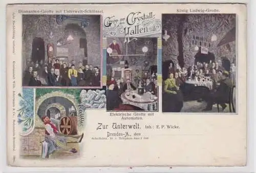 88867 Mehrbild Ak Gruss aus den Crystall Halle Dresden "Zur Unterwelt" um 1900