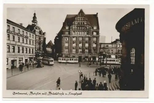 24876 Ak Dortmund Burgtor mit Brückstraße und Hauptpost 1935