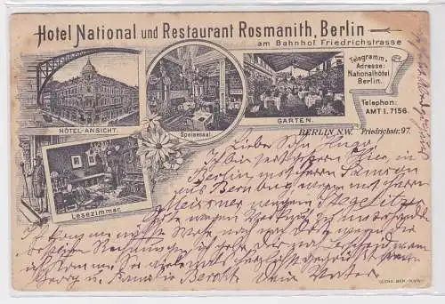 88761 Mehrbild Ak Berlin Hotel National und Restaurant Rosmanith 1900