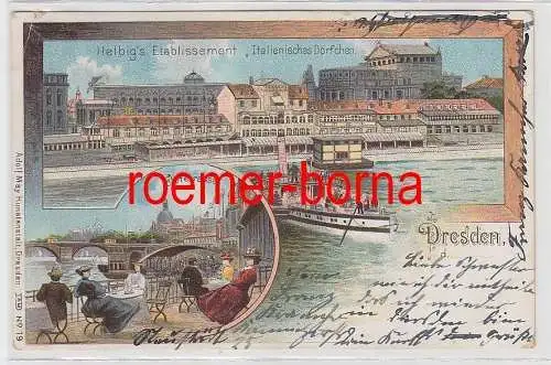 76647 Ak Lithografie Dresden Helbigs Etablissement Italienisches Dörfchen 1901