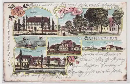 95598 Ak Lithographie Gruß aus Schleenhain Gasthof, Ziegelei, Villa, 1907