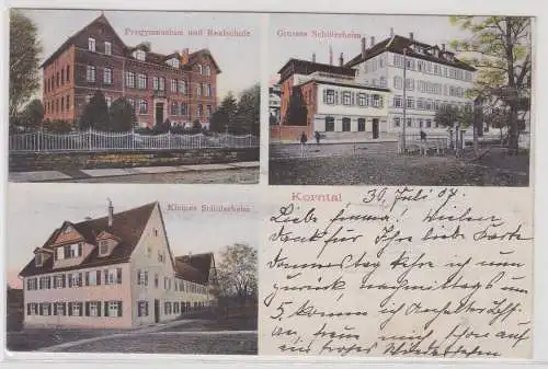 95252 Merhbild Ak Korntal - Progymnasium, Großes und kleines Schülerheim 1907