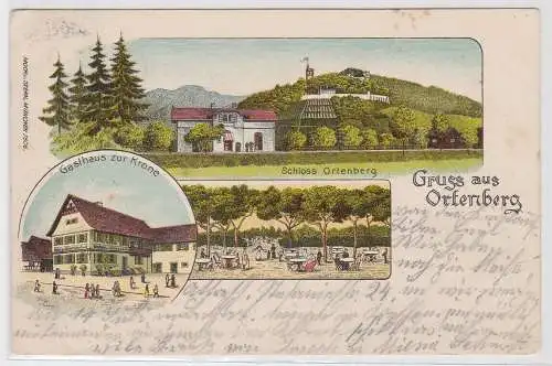 97077 AK Litho Gruss aus Ortenberg, Gasthaus zur Krone, Schloss Ortenberg 1910