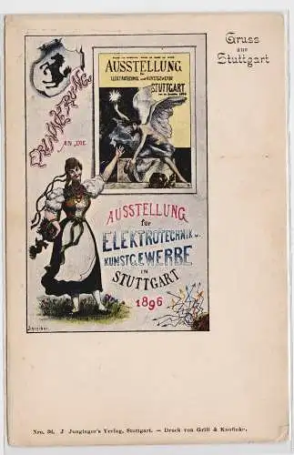 46551 Ak Gruss aus Stuttgart Ausstellung f. Elektrotechnik u. Kunstgewerbe 1896
