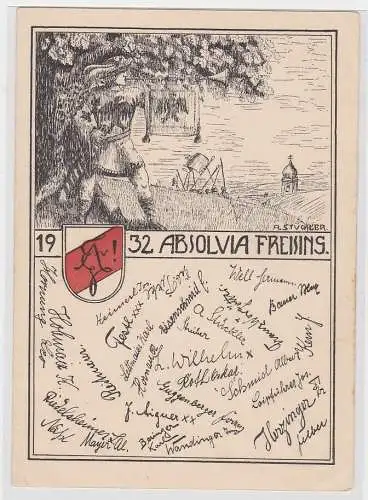 76965 Studentika Ak Absolvia Gymnasium Freising mit Verbindungswappen, 1932