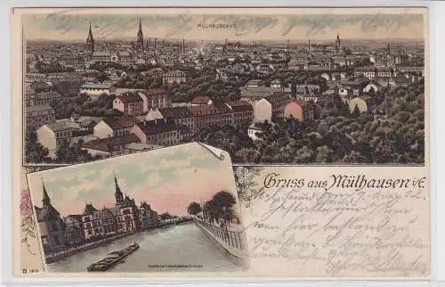 84262 Lithographie Ak Gruss aus Mülhausen - Totalansicht 1902