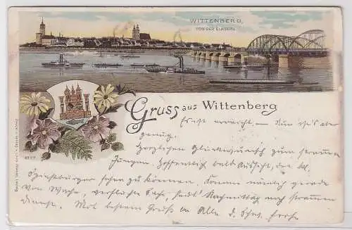 92106 Ak Gruß aus Wittenberg, Wittenberg von der Elbseite, 1900