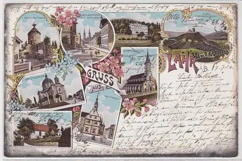 56348 Lithographie Ak Gruss aus Lahr - Rathaus, Christuskirche, Storchthurm 1904