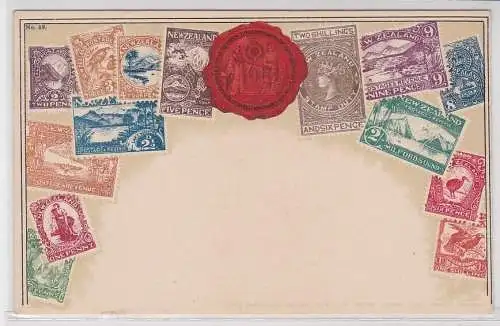 15460 Briefmarken Ak mit Briefmarken von Neuseeland New Zealand um 1910