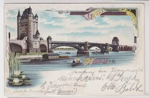 57838 Lithographie Ak Gruss aus Worms - Ernst-Ludwigsbrücke 1900