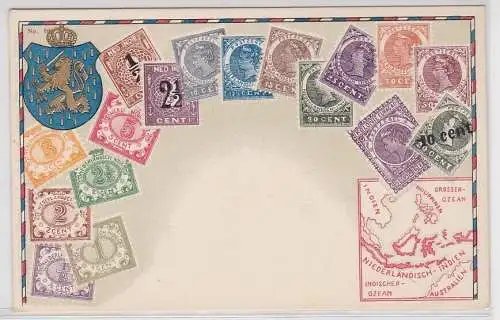 38500 Briefmarken Ak mit Briefmarken von Niederländisch Indien um 1910
