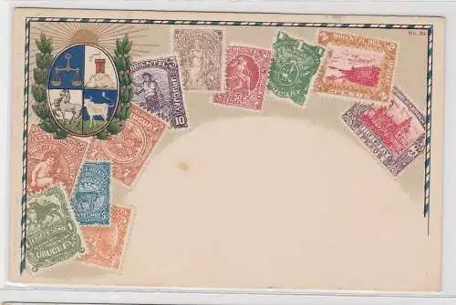 46083 Briefmarken Ak mit Briefmarken von Uruguay um 1910