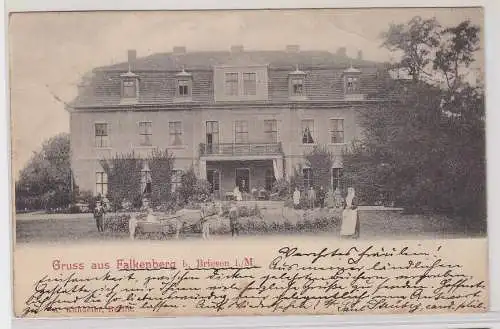 49185 Ak Gruß aus Falkenberg b. Briesen i./M., Gebäudeansicht, Gartenpartie 1908