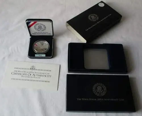 1 Dollar Silber Münze Proof USA 1992 W 200 Jahre weißes Haus PP + Box (130009)