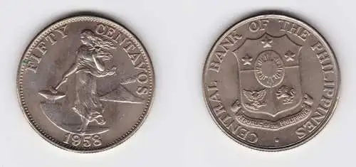 50 Centavos Silber Münze Philippinen 1958 (156179)