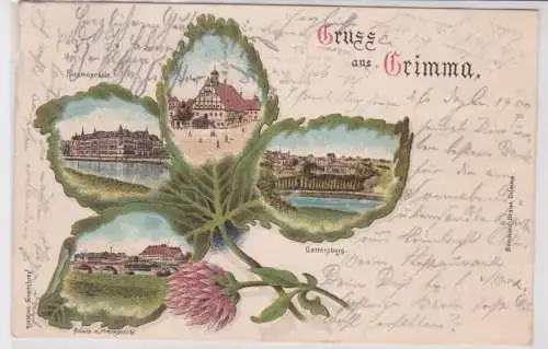 35323 Kleeblatt Ak Lithographie Gruß aus Grimma 1900