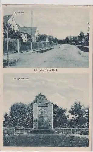 10577 Mehrbild Ak Lindenau O.L. Dorfstraße und Kriegerdenkmal 1940