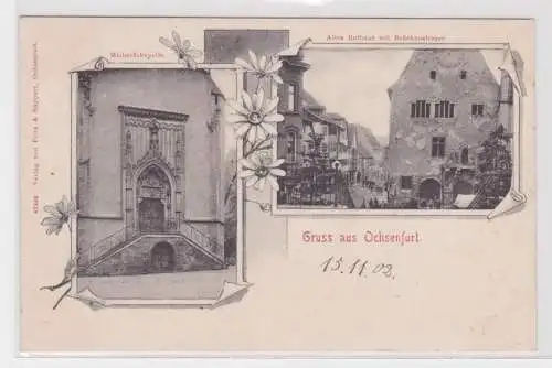 18582 Mehrbild Ak Gruß aus Ochsenfurt altes Rathaus mit Brückenstraße 1902